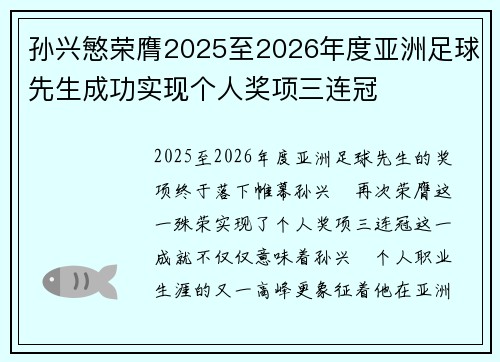 孙兴慜荣膺2025至2026年度亚洲足球先生成功实现个人奖项三连冠